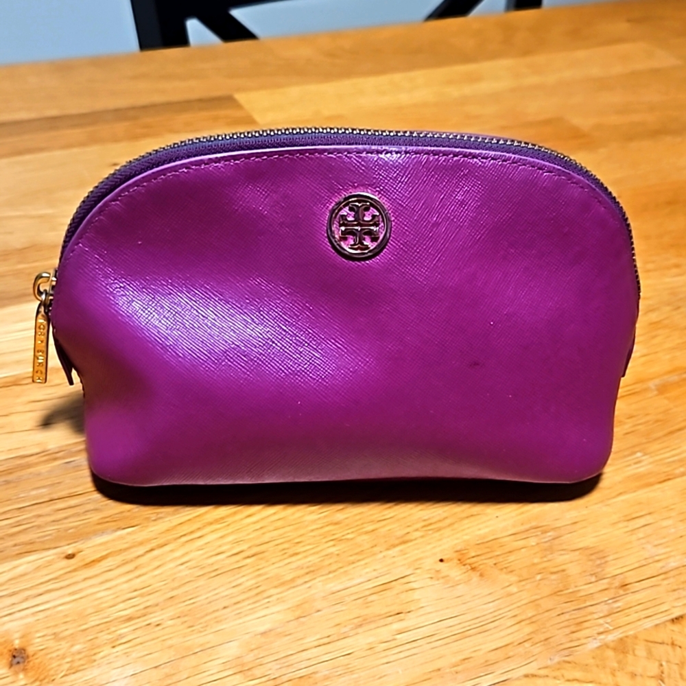 TORY BURCH Purple Cosmetic Makeup Bag with Outside Slip Pocket Classic